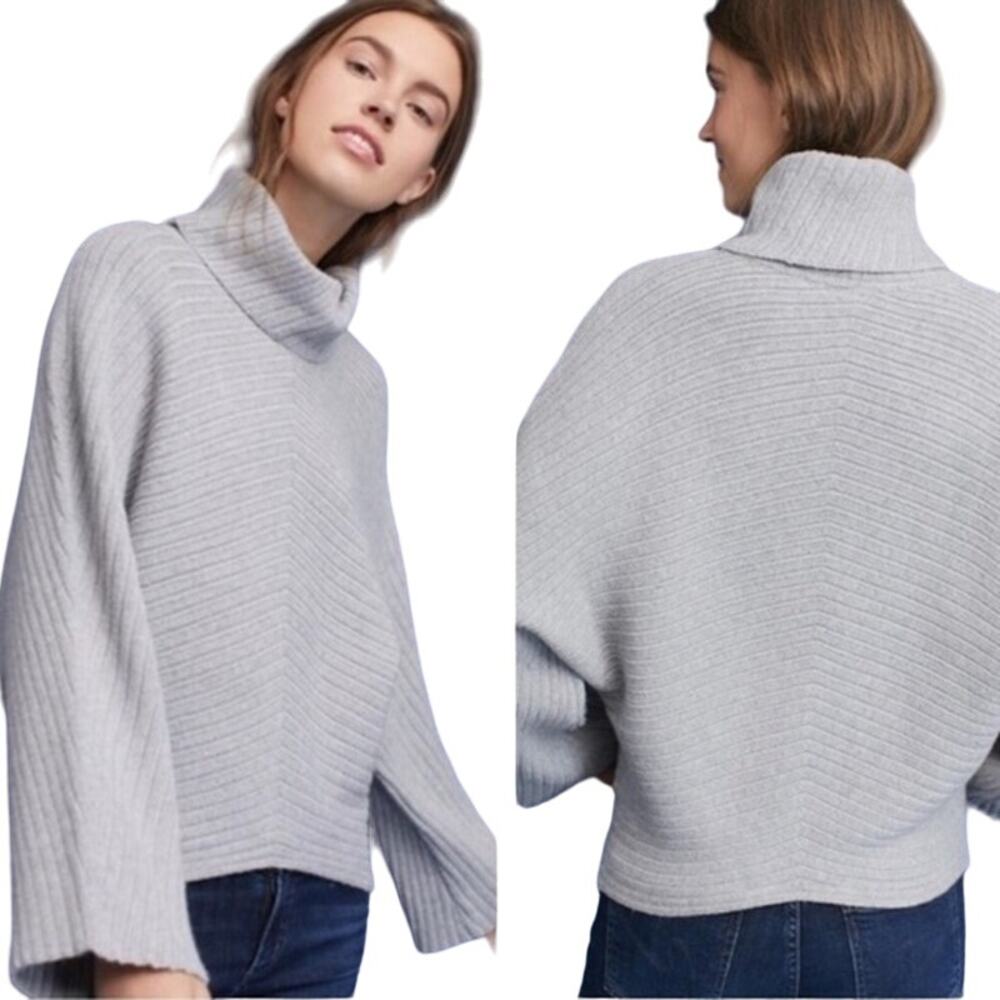 Anthropologie Moth Tisbury Cowl Neck Sweater Knitted Chevron Gray Medium